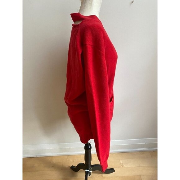 MERYLL Rogge BNWOT womens cashmere draped cutout red cardigan NEW button up - Picture 4 of 9